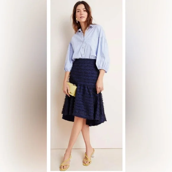 NWT Maeve Miranda Midi Skirt Womens Textured Navy Pull On Ladies XL Anthro - Picture 1 of 10